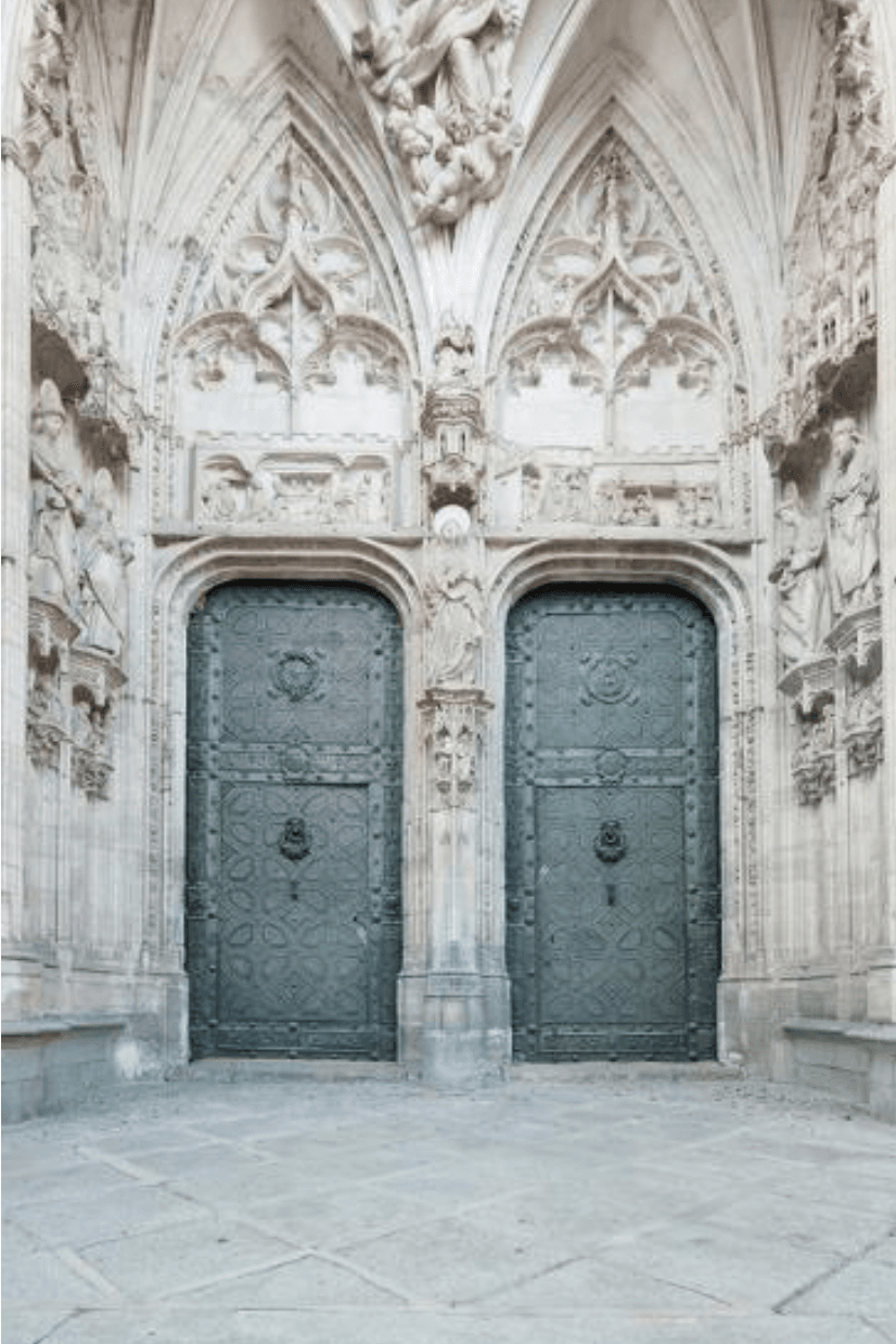 Cathedral with blue arched doors