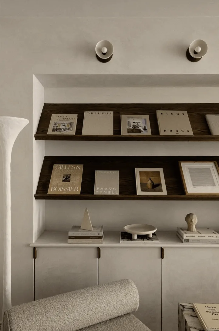 modern home office display shelves in wood