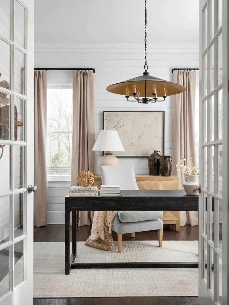 cottage beach style office with traditional French door design ideas