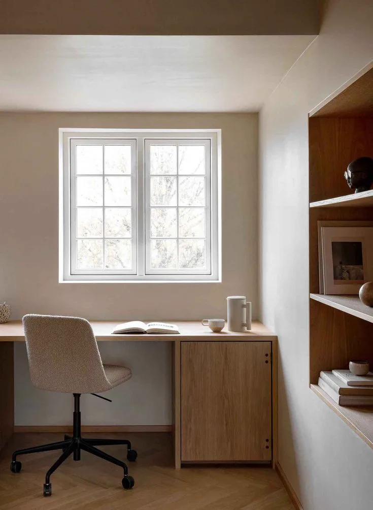 simple and minimalist home office design in neutrals