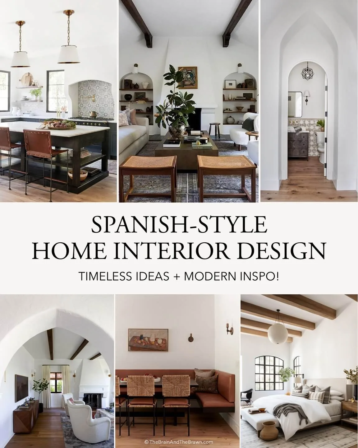 six Spanish-style house interior design photos from dining rooms, bedroom, bathroom, kitchen and living room