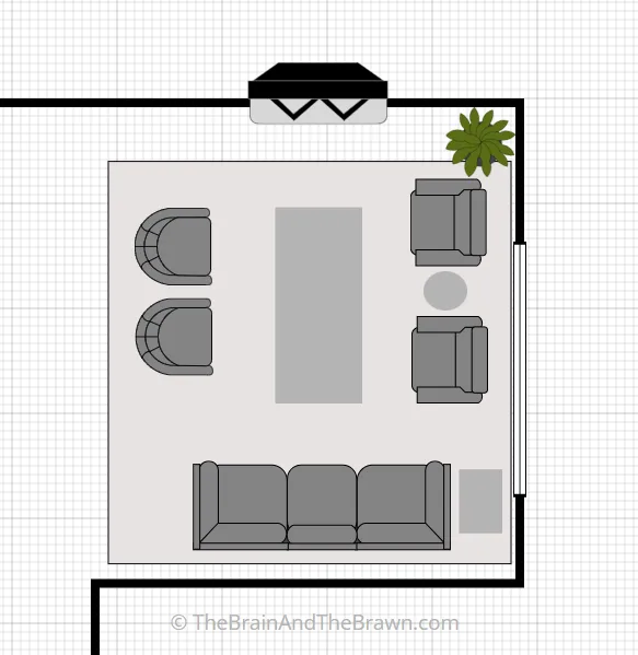 a floor plan layout showing how to arrange living room furniture in a small space