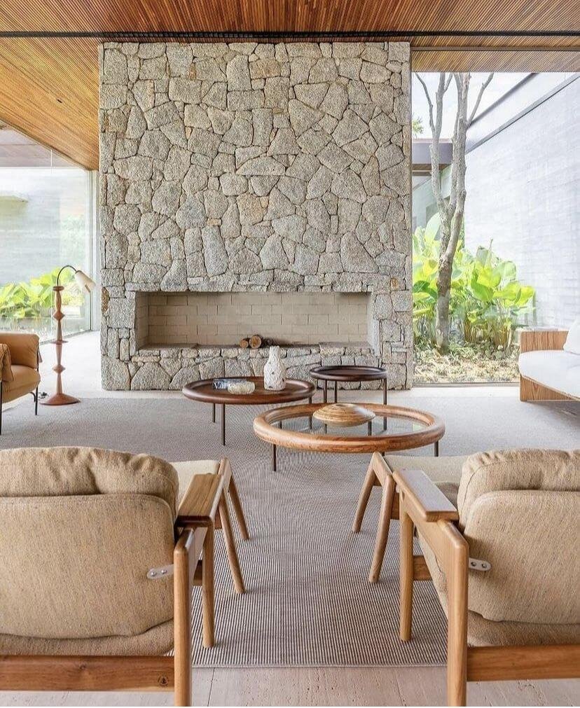 natural stone fireplace in living room