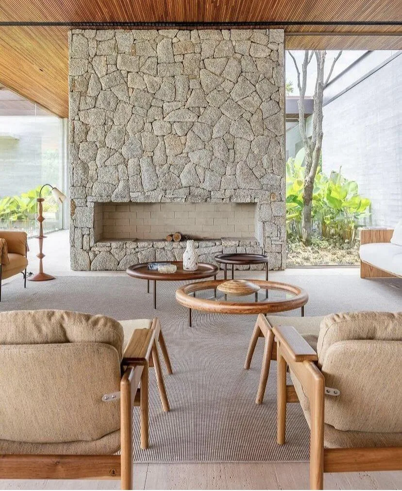 natural stone fireplace in living room