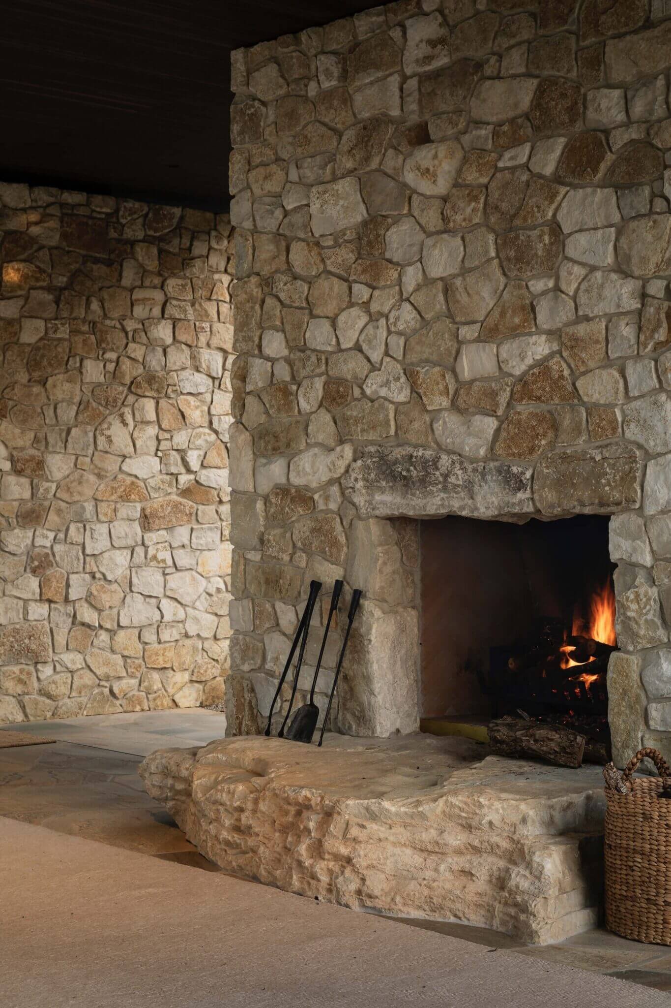 rustic natural stone fireplace idea