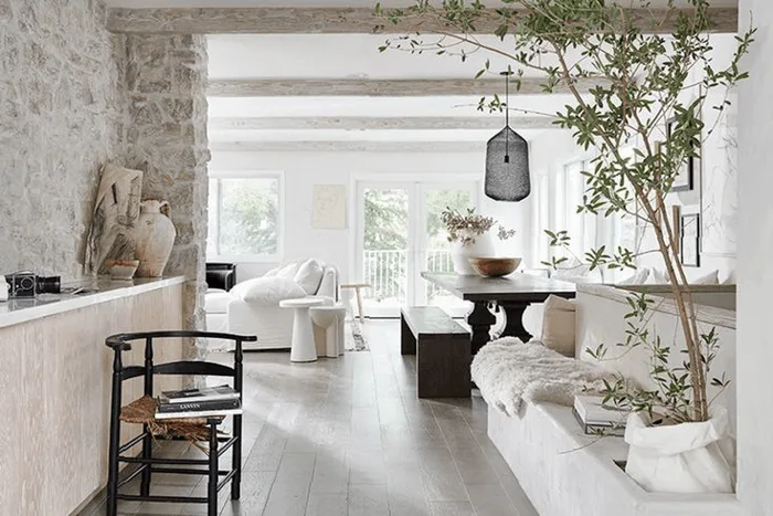 a stone veneer on interior wall