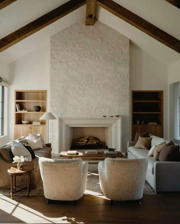 white stone fireplace in living room
